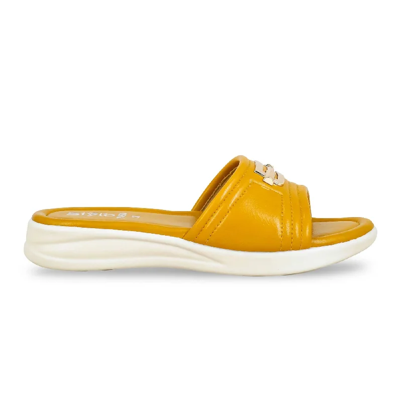 Men's slippers with a logo patch on the side Mustard Formal Slipper PU0503
