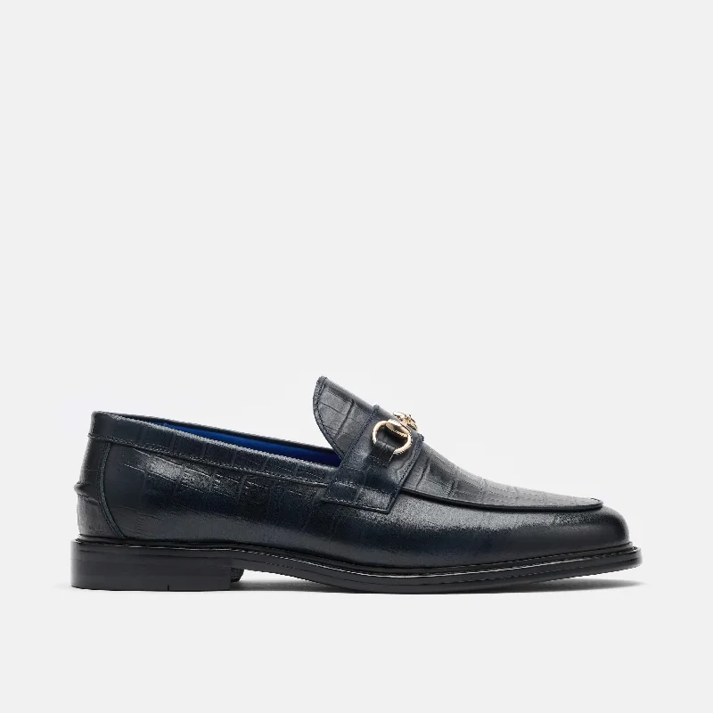 Men's loafers with a smooth leather finish Men's loafers with a smooth leather finish Boardwalk Navy Croc Leather Horse-Bit Loafers Men's loafers with a smooth leather finish Men's loafers with a smooth leather finish Boardwalk Navy Croc Leather Horse-Bit Loafers