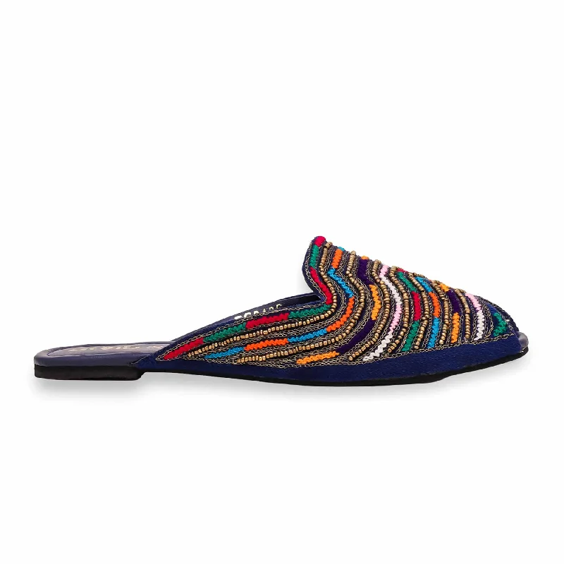 Men's slippers with a pointed toe for a stylish appearance Blue Back Open Khusa EC8486