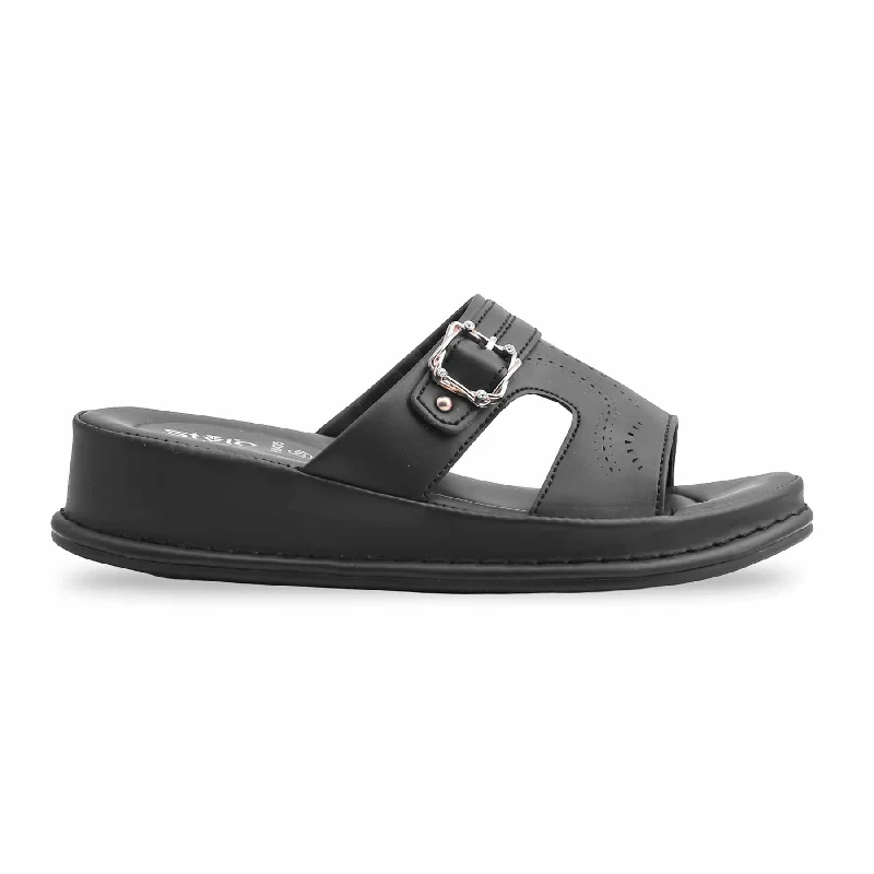 Men's slippers with a rubber sole for outdoor use Black Platform Heel Slipper PU0495 Men's slippers with a rubber sole for outdoor use Black Platform Heel Slipper PU0495