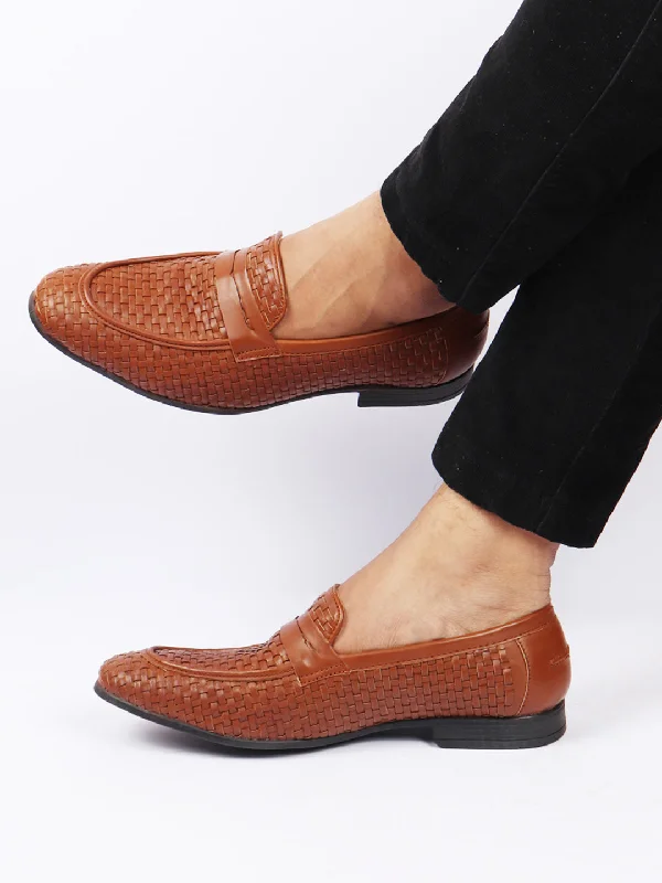 Men's casual sneakers with a mesh upper Men Tan Hand Knitted Design Penny Loafer Slip On Shoes Men's casual sneakers with a mesh upper Men Tan Hand Knitted Design Penny Loafer Slip On Shoes