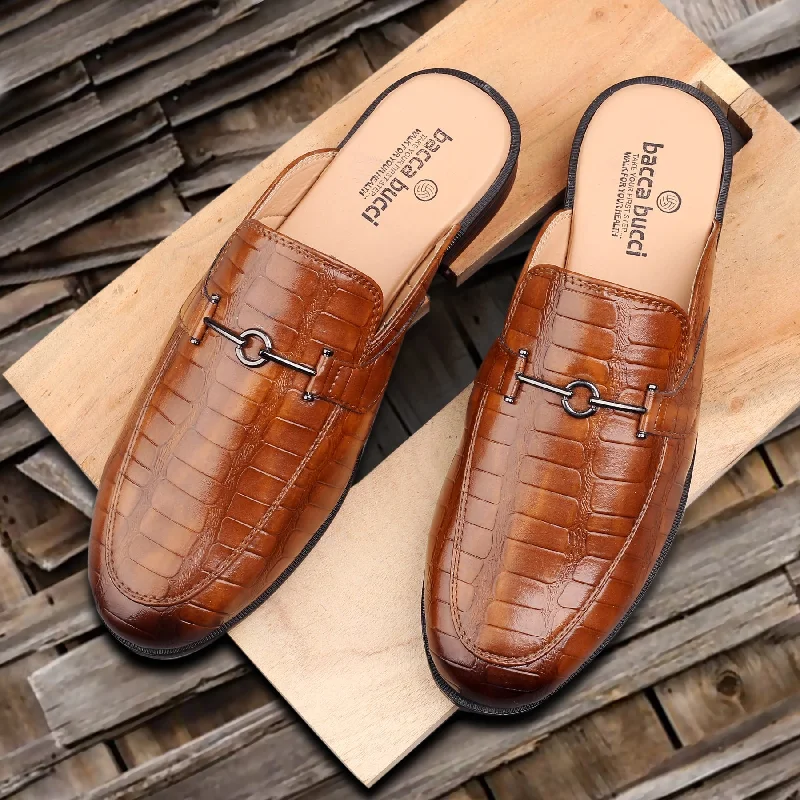 Men's casual shoes with a soft insole for cushioning Bacca Bucci Men's NOVA Mules Clogs Open back Loafers with Comfortable Memory Insoles
