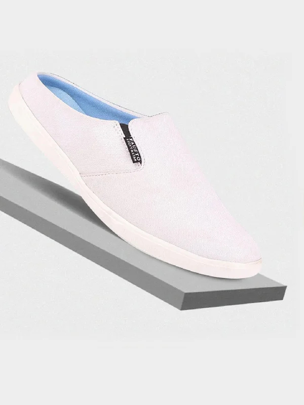 Men's casual shoes with a metallic trim Men White Casual Canvas Slip-On Shoes