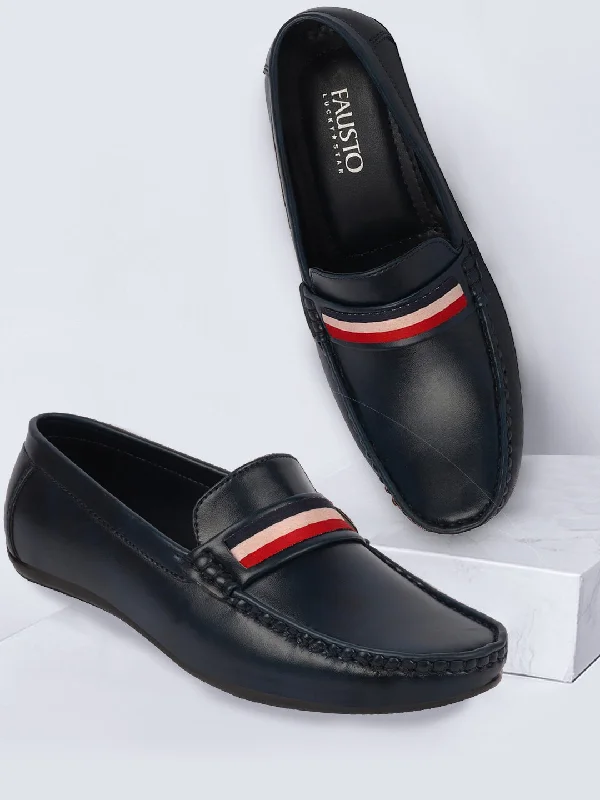 Men's casual shoes with a padded heel for comfort Basics Men Blue Colored Stripe Design Side Stitched Casual Slip On Loafers and Moccasin Shoes Men's casual shoes with a padded heel for comfort Basics Men Blue Colored Stripe Design Side Stitched Casual Slip On Loafers and Moccasin Shoes