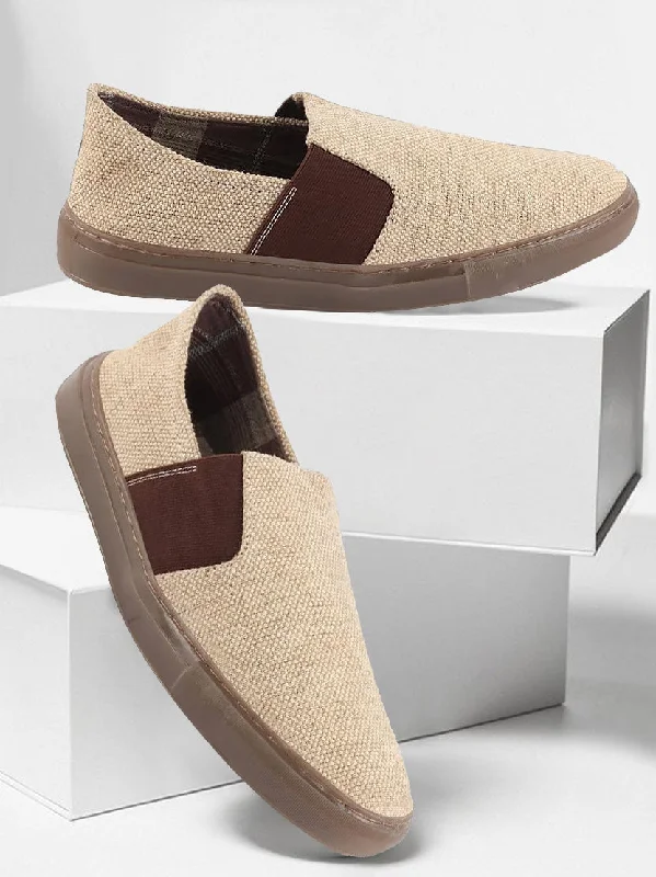 Men's casual shoes with a low - profile design Men Beige Colorblocked Classic Jute/Fabric Slip On Canvas Sneaker Slip On Casual Shoes Men's casual shoes with a low - profile design Men Beige Colorblocked Classic Jute/Fabric Slip On Canvas Sneaker Slip On Casual Shoes