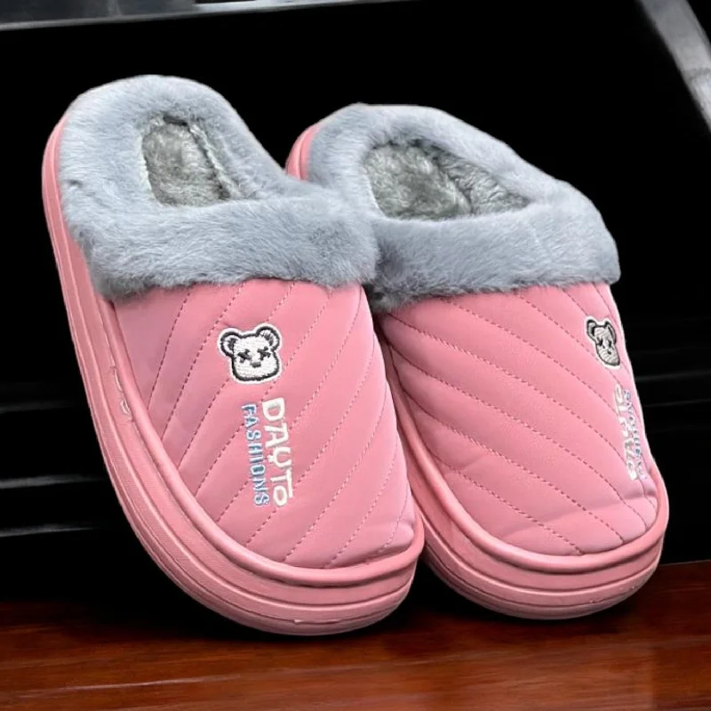 Men's plush slippers with a faux fur lining M0419 half shoes