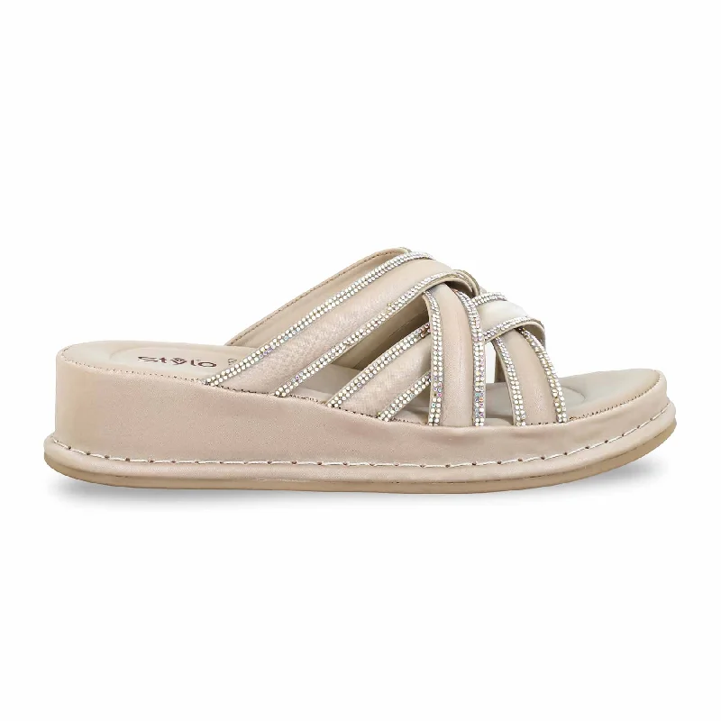 Men's slippers with a logo patch on the side Beige Platform Heel Slipper PU0520