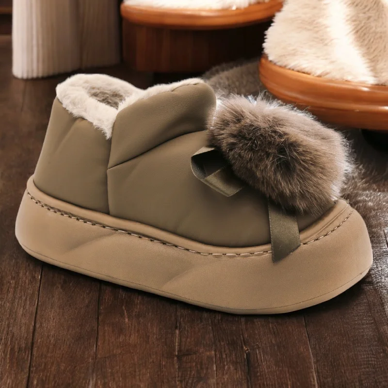 Men's slippers in a warm color like red or brown Warm fur shoes