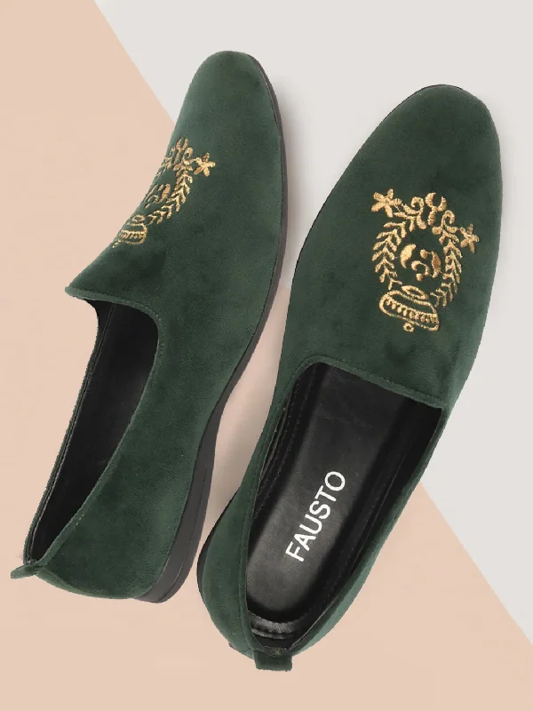 Men's casual shoes with a low - profile design Men Olive Velvet Embroidery Design Party Casual Loafer Shoes Men's casual shoes with a low - profile design Men Olive Velvet Embroidery Design Party Casual Loafer Shoes