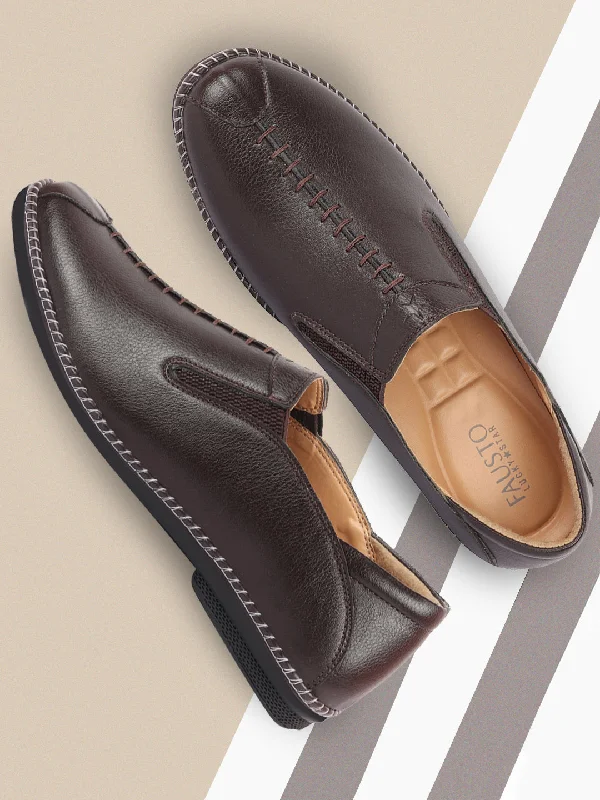 Men's casual shoes with a thick sole for added height Men Brown Casual Cap Toe Hand Stitched Slip On Shoes Men's casual shoes with a thick sole for added height Men Brown Casual Cap Toe Hand Stitched Slip On Shoes
