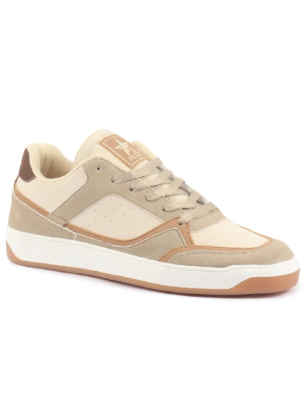 Men's casual shoes with a soft insole for cushioning Men Beige Colorblocked Low Ankle Contrast Sole Lace Up Sneakers|Classic Combine Style Sneaker Shoes|Lace Up Casual Shoes Men's casual shoes with a soft insole for cushioning Men Beige Colorblocked Low Ankle Contrast Sole Lace Up Sneakers|Classic Combine Style Sneaker Shoes|Lace Up Casual Shoes