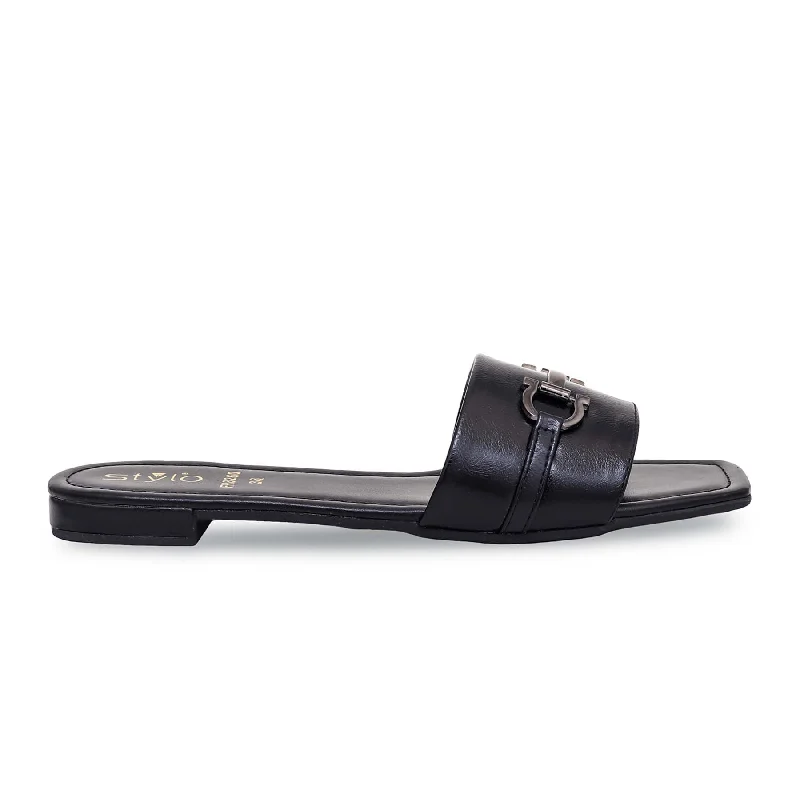 Men's slippers with a decorative pom - pom or tassel Black Formal Slipper FR8260