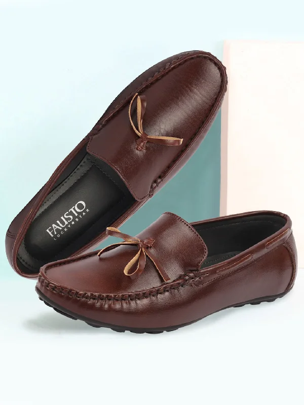 Men's casual shoes with a soft insole for cushioning Basics Men Brown Classic Stylish Stitched Tassel Lace Design Casual Shoes Moccasin and Loafers