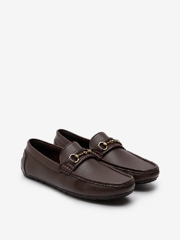 Men's casual shoes with a geometric pattern SOLEPLAY Dark Brown Penny Loafers