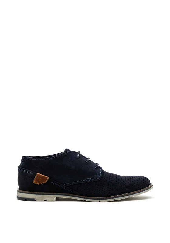 Men's casual shoes with a padded heel for comfort Bugatti Fedaro Nubuck Leather Lace up Shoes, Navy Men's casual shoes with a padded heel for comfort Bugatti Fedaro Nubuck Leather Lace up Shoes, Navy