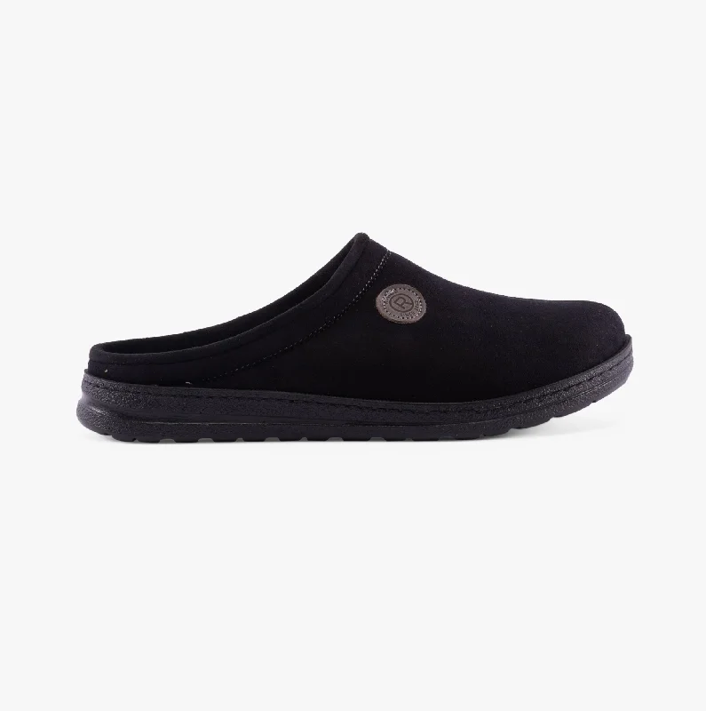 Men's slippers with a stretchy side panel for a better fit Rohde 7141-90 Mens Mules Black