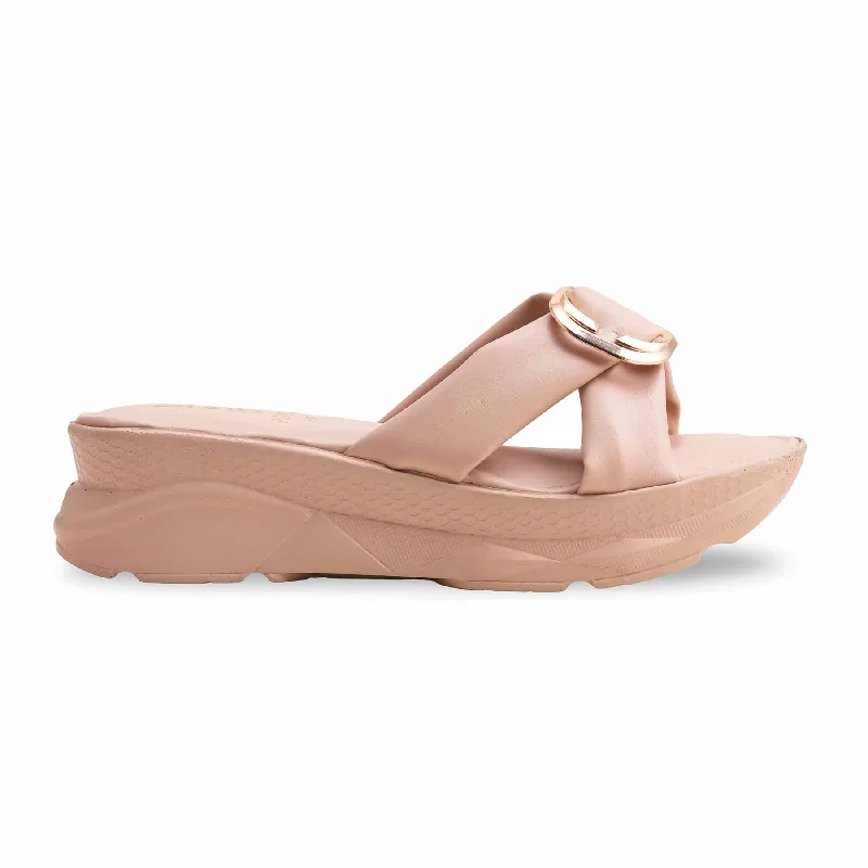 Men's slippers with a non - slip outsole for safety Beige Platform Slipper PU0500