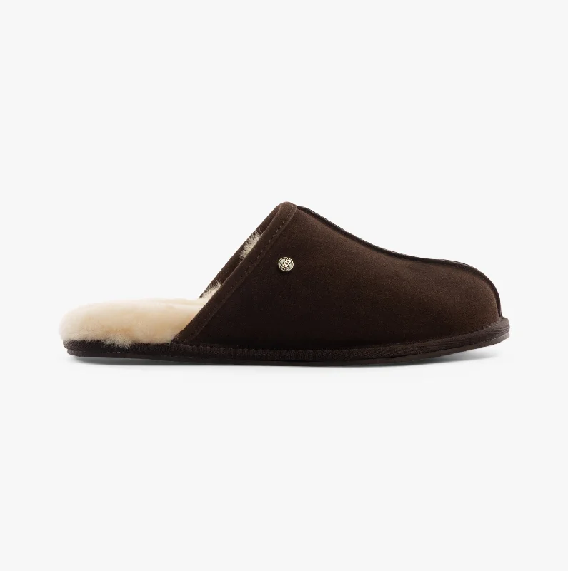 Men's slippers with a wool blend upper for warmth HOS Sheepskin EDWIN Mens Slippers Espresso