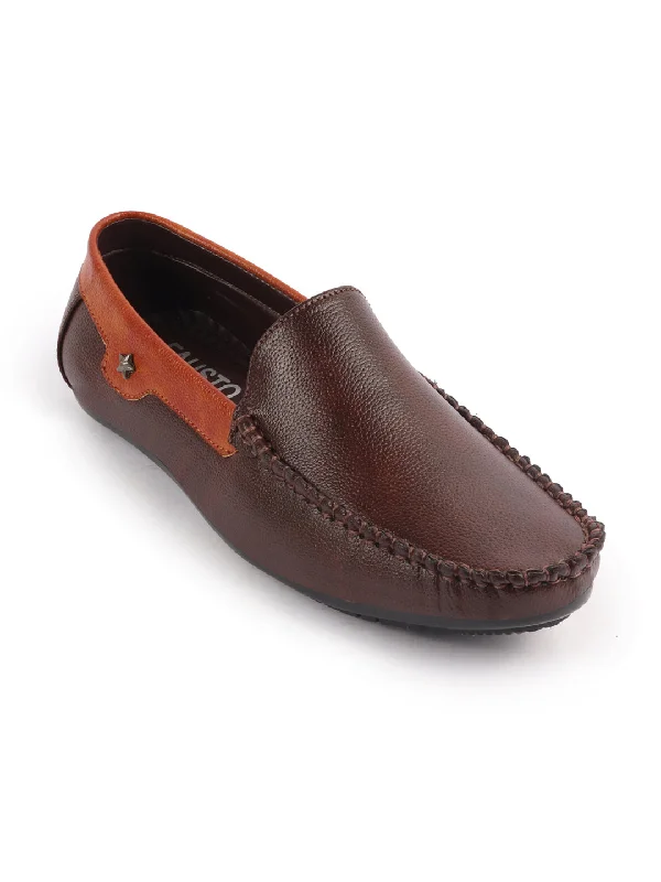 Men's casual shoes with a padded heel for comfort Men Tan Casual Slip-On Loafers