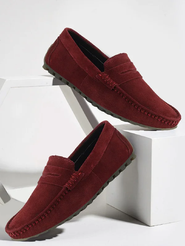 Men's casual shoes with a low - profile design Men Cherry Suede Leather Side Stitched Slip On Driving Loafers and Mocassin Men's casual shoes with a low - profile design Men Cherry Suede Leather Side Stitched Slip On Driving Loafers and Mocassin