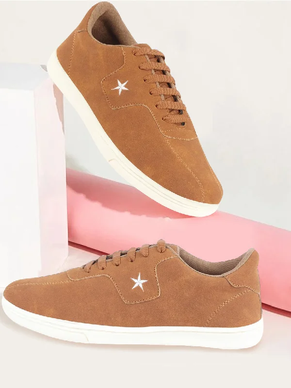 Men's casual shoes with a logo patch on the tongue Men Tan Classic Embroidery Star Upper Soft Suede Leather Lace Up Sneakers Shoes Men's casual shoes with a logo patch on the tongue Men Tan Classic Embroidery Star Upper Soft Suede Leather Lace Up Sneakers Shoes