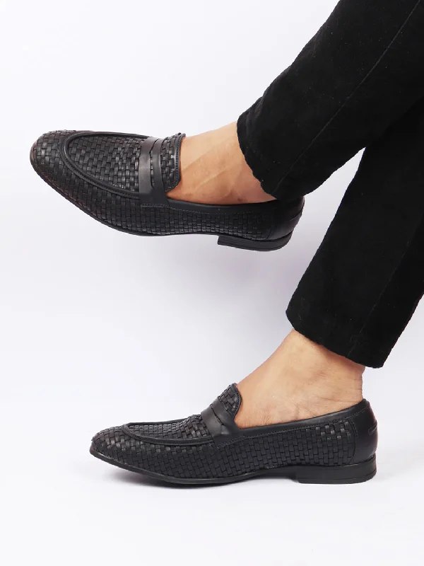 Men's casual shoes with a thick sole for added height Men Navy Blue Hand Knitted Design Penny Loafer Slip On Shoes Men's casual shoes with a thick sole for added height Men Navy Blue Hand Knitted Design Penny Loafer Slip On Shoes