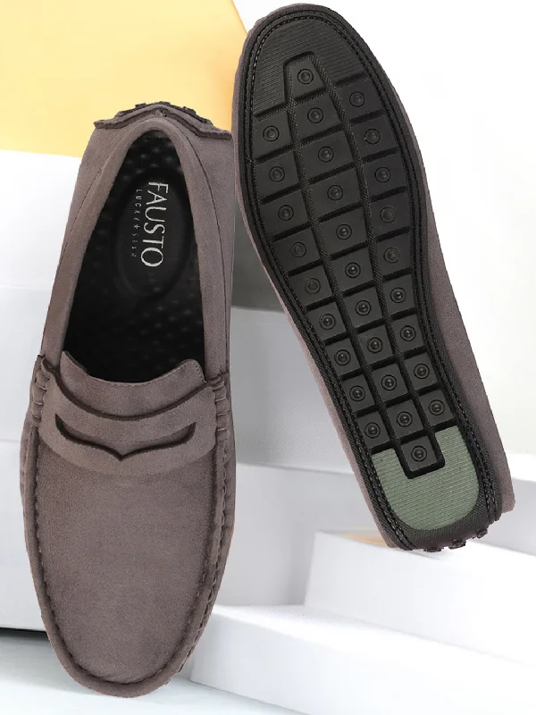 Men's casual shoes with a padded heel for comfort Men Grey Suede Leather Side Stitched Driving Loafer and Moccasin Men's casual shoes with a padded heel for comfort Men Grey Suede Leather Side Stitched Driving Loafer and Moccasin