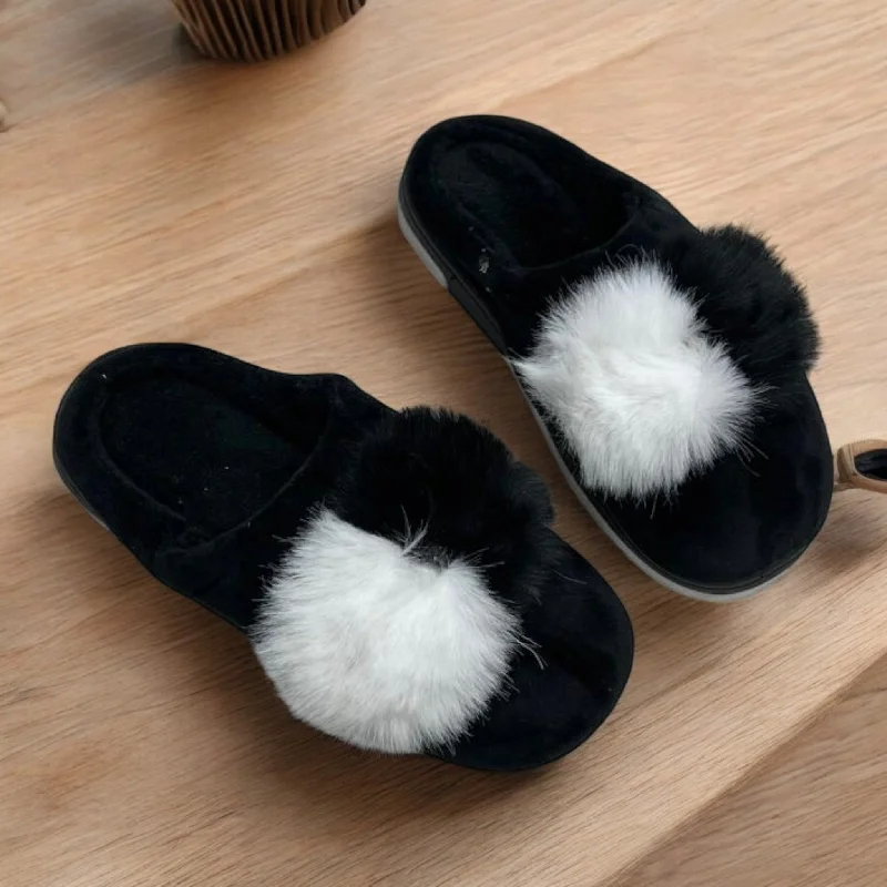 Men's slippers with a wool blend upper for warmth Fur half shoes
