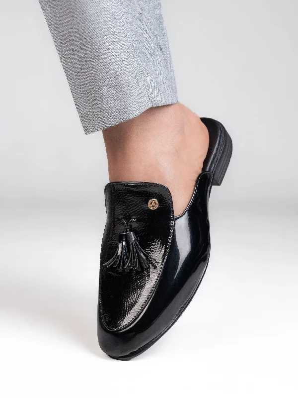 Men's casual shoes with a thick sole for added height Alberto Torresi Black Tassel Patent Mule Men's casual shoes with a thick sole for added height Alberto Torresi Black Tassel Patent Mule
