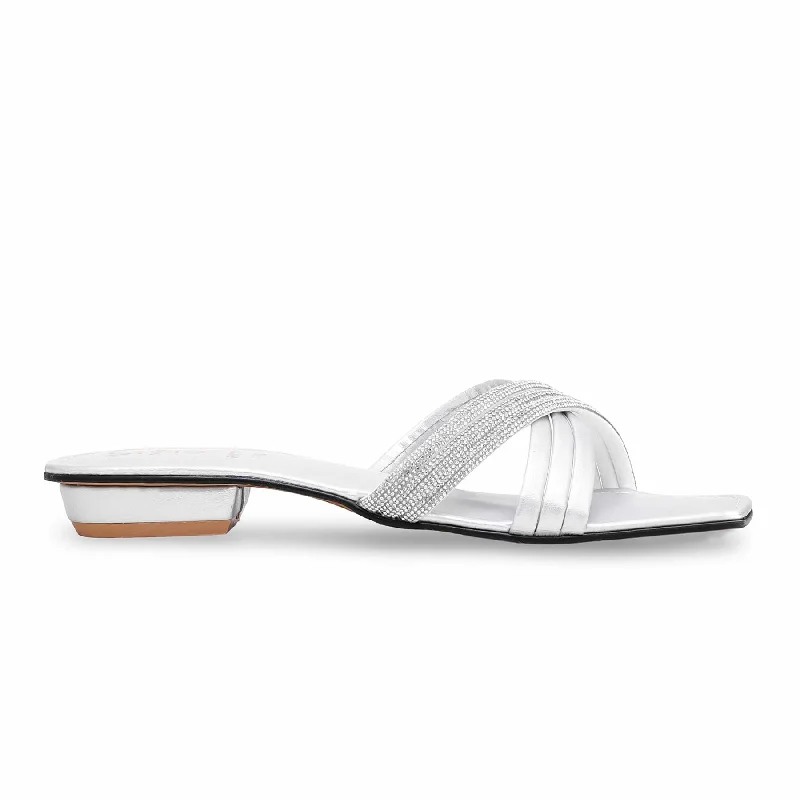 Men's slippers with a logo patch on the side Silver Fancy Slipper FN7777