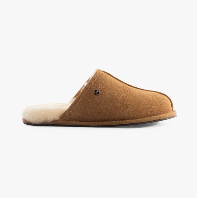 Men's slippers with a wool blend upper for warmth HOS Sheepskin EDWIN Mens Slippers Chestnut