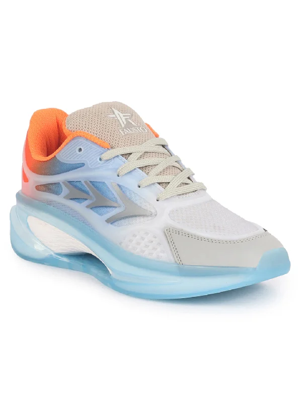 Men's casual shoes with a sporty look and feel FAUSTO Men Orange Sports Running Sneakers|Memory Cushion And Anti-Skid Bounce Back Phylon Sole|All Day Comfortable Walking Shoes|Gym And Training Shoes