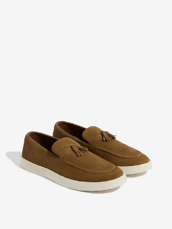 Men's casual shoes with a geometric pattern SOLEPLAY Brown Faux Suede Tassel Loafers Men's casual shoes with a geometric pattern SOLEPLAY Brown Faux Suede Tassel Loafers