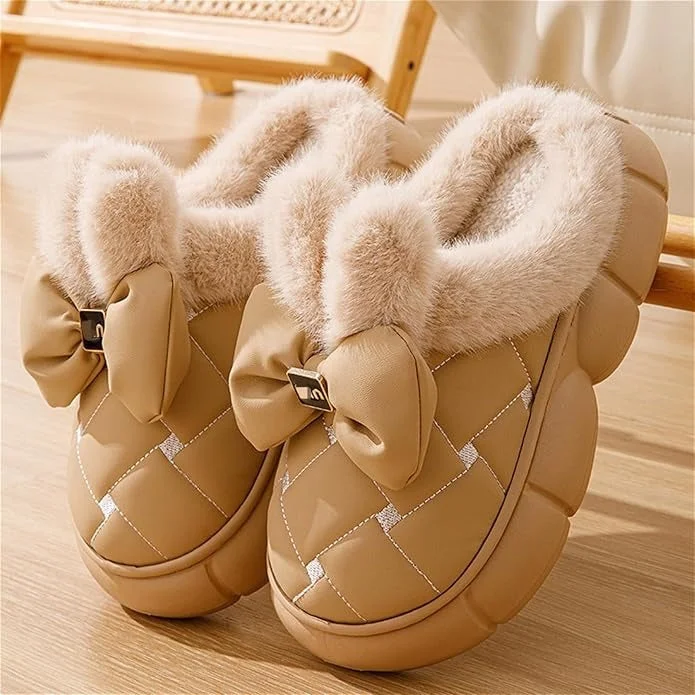 Men's slippers in a warm color like red or brown Bunny bow comfy