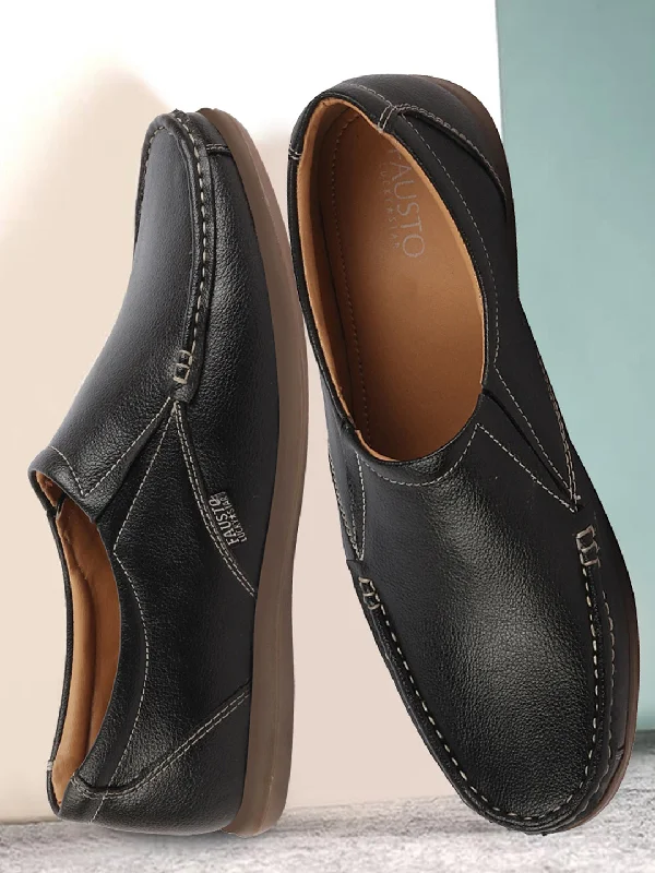 Men's casual shoes with a padded heel for comfort Men Black Side Stitched Casual Comfort Slip On Loafer Shoes Men's casual shoes with a padded heel for comfort Men Black Side Stitched Casual Comfort Slip On Loafer Shoes