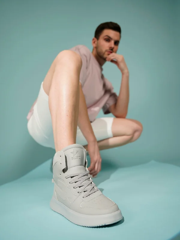 Men's casual sneakers with a mesh upper FAUSTO Men Grey High Top Chunky Classic Lace Up Sneakers|High Ankle Sneakers With Memory Cushion|Lightweight All Day Sneakers Men's casual sneakers with a mesh upper FAUSTO Men Grey High Top Chunky Classic Lace Up Sneakers|High Ankle Sneakers With Memory Cushion|Lightweight All Day Sneakers