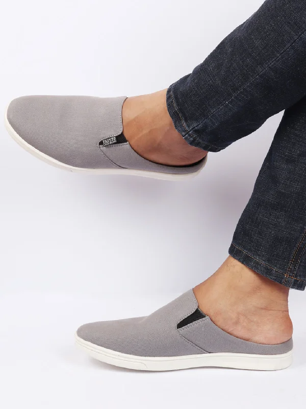 Men's casual shoes with a sporty look and feel Men Grey Casual Back Open Canvas Stylish Slip On Shoes Men's casual shoes with a sporty look and feel Men Grey Casual Back Open Canvas Stylish Slip On Shoes