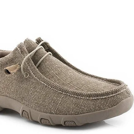 Men's casual shoes with a thick sole for added height Roper Men's Chillin Canvas Tan Driving Moc Men's casual shoes with a thick sole for added height Roper Men's Chillin Canvas Tan Driving Moc