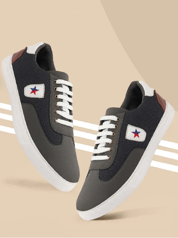 Men's casual shoes with a soft insole for cushioning Men Grey Trendy Lace Up Colorblocked Sneakers
