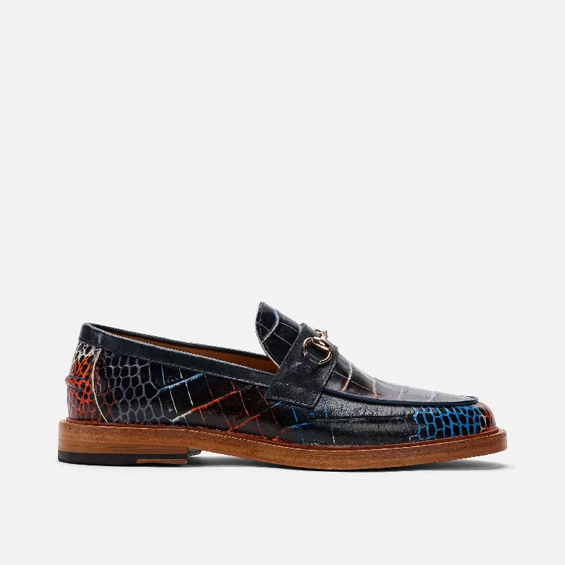 Men's loafers with a smooth leather finish Men's loafers with a smooth leather finish Boardwalk Navy Blue Croc Leather Horse-Bit Loafers Men's loafers with a smooth leather finish Men's loafers with a smooth leather finish Boardwalk Navy Blue Croc Leather Horse-Bit Loafers