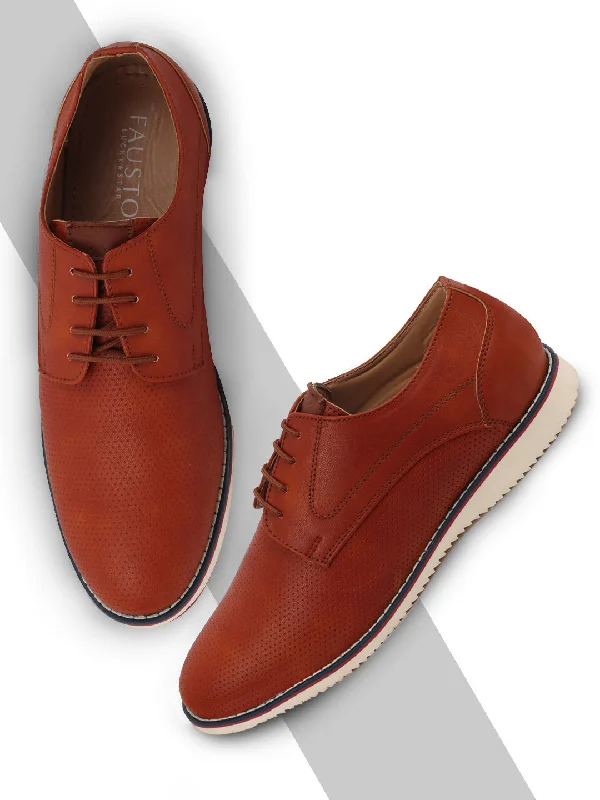 Men's casual shoes with a thick sole for added height Men Tan Welted Casual Lace Up Shoes Men's casual shoes with a thick sole for added height Men Tan Welted Casual Lace Up Shoes