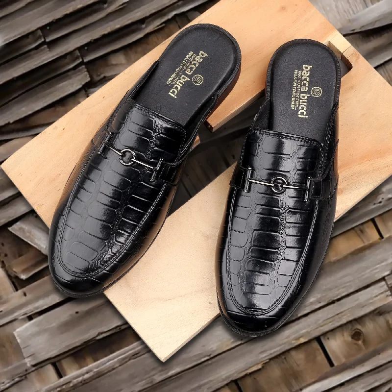Men's casual shoes with a padded heel for comfort Bacca Bucci Men's NOVA Mules Clogs Open back Loafers with Comfortable Memory Insoles