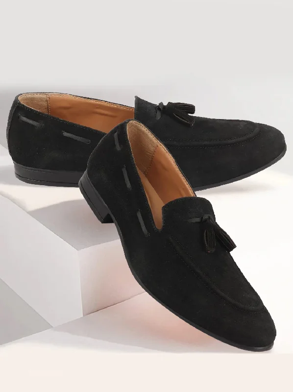 Men's casual shoes with a padded heel for comfort Men Black Suede Leather Casual Tassel Loafer Shoes Men's casual shoes with a padded heel for comfort Men Black Suede Leather Casual Tassel Loafer Shoes