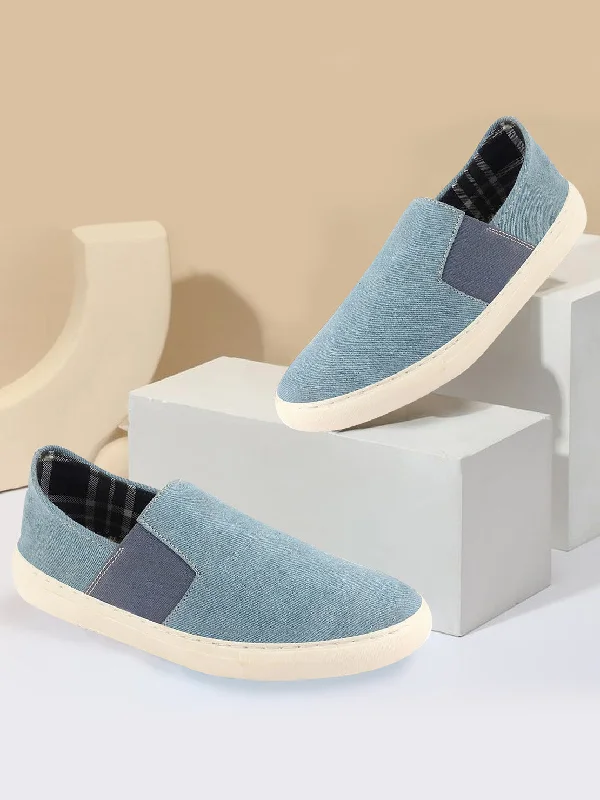 Men's casual shoes with a soft insole for cushioning Men Sky Blue Colorblocked Denim/Canvas Slip On Casual Loafer Shoes Men's casual shoes with a soft insole for cushioning Men Sky Blue Colorblocked Denim/Canvas Slip On Casual Loafer Shoes