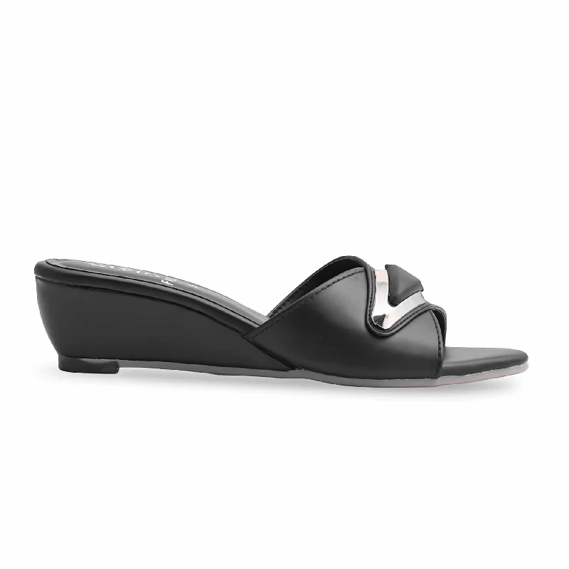 Men's slippers with a breathable fabric upper Black Wedge Heel Slipper FR8282