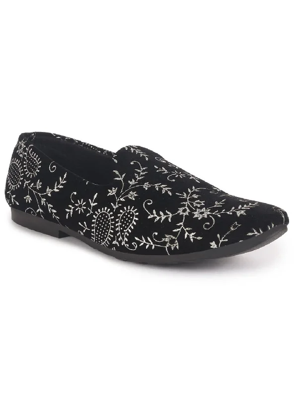 Men's casual shoes with a soft insole for cushioning Men Black Floral Embroidered Velvet Ethnic Sip On Loafers for Wedding|Slip On Shoes|Festive Kurta Slip On Shoes Men's casual shoes with a soft insole for cushioning Men Black Floral Embroidered Velvet Ethnic Sip On Loafers for Wedding|Slip On Shoes|Festive Kurta Slip On Shoes