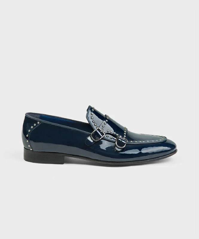 Men's loafers with a low - heeled design Men's loafers with a low - heeled design Blue Patent Leather Men's loafers with a low - heeled design Men's loafers with a low - heeled design Blue Patent Leather