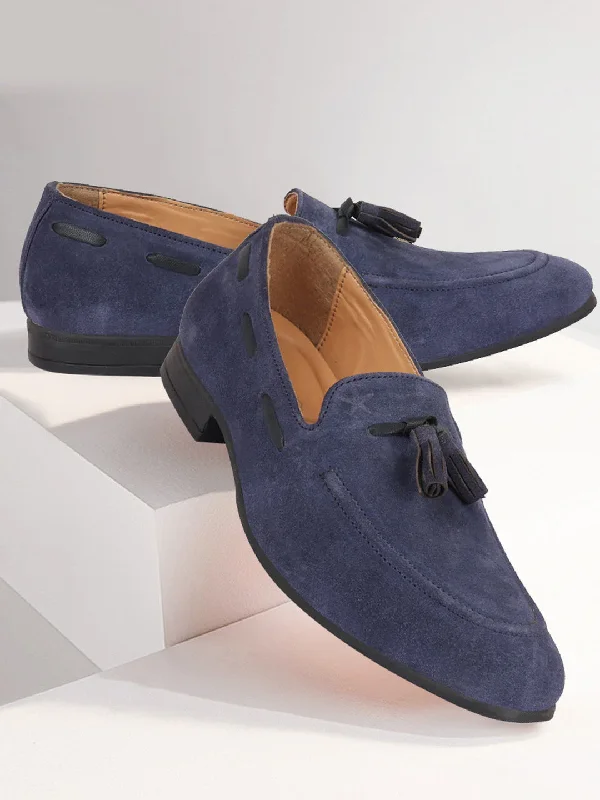 Men's casual shoes with a sporty look and feel Men Navy Blue Suede Leather Casual Tassel Loafer Shoes Men's casual shoes with a sporty look and feel Men Navy Blue Suede Leather Casual Tassel Loafer Shoes