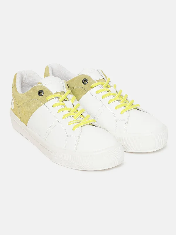 Men's casual shoes with a thick sole for added height Men's White And Yellow Colorblock Shoes Men's casual shoes with a thick sole for added height Men's White And Yellow Colorblock Shoes