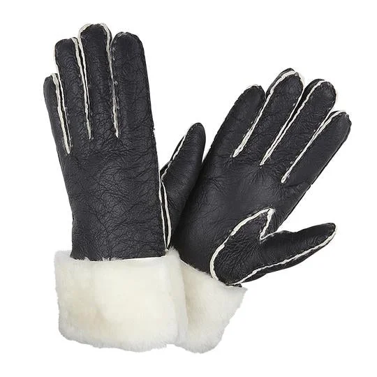 Men's slippers in a warm color like red or brown SHEEPSKIN CUFF GLOVES BLACK NAPPA